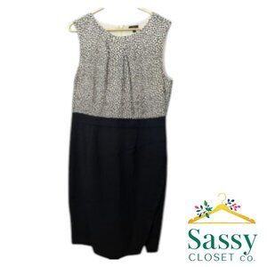 Talbots Black White Midi Dress V Neck Sheath Lined Career Cocktail Size 14 EUC